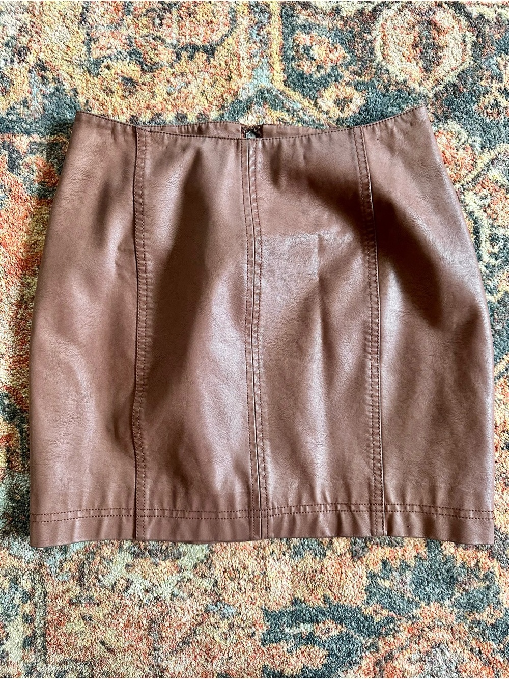 Free People Brown Faux Leather Mini Skirt